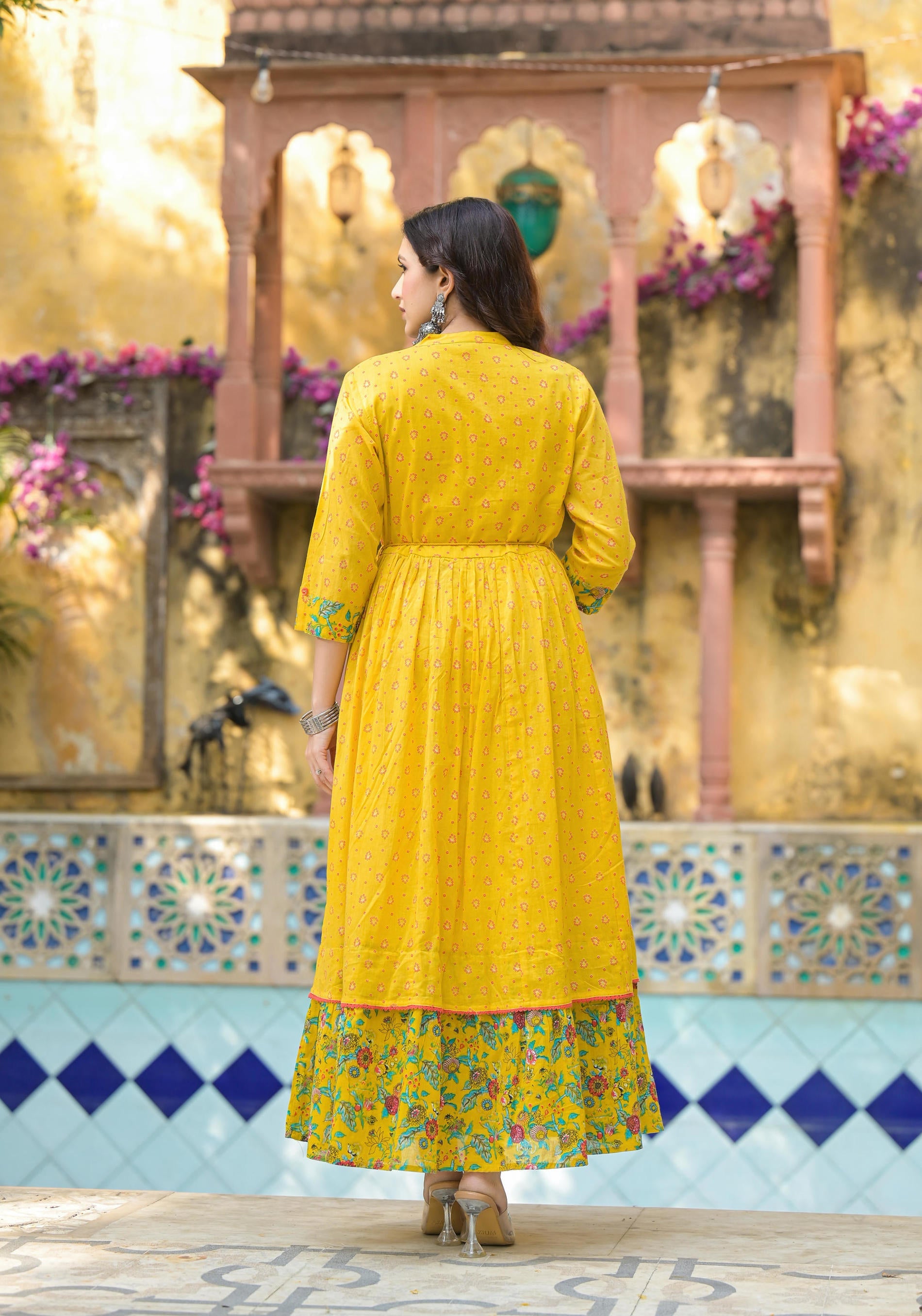 Buy Juniper Mustard Floral Long Dress With Dupatta Online at Low Prices