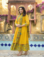 Thumbnail for Juniper Mustard Floral Long Dress With Dupatta