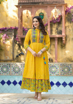 Thumbnail for Juniper Mustard Floral Long Dress With Dupatta