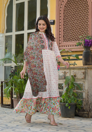 Juniper Off White Floral Long Dress With Dupatta - Distacart