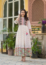 Thumbnail for Juniper Off White Floral Long Dress With Dupatta - Distacart