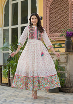 Thumbnail for Juniper Off White Floral Long Dress With Dupatta - Distacart