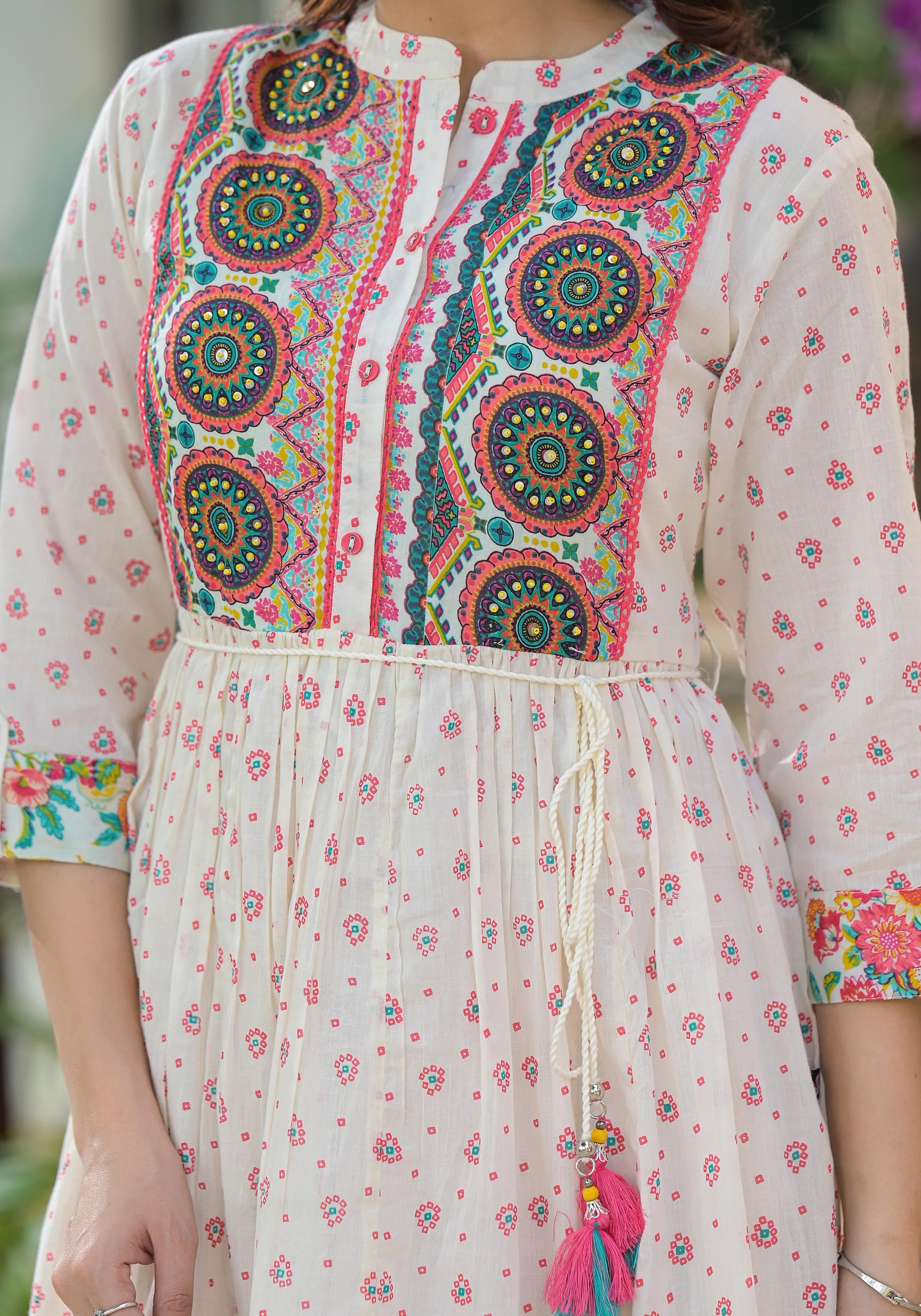 Juniper Off White Floral Long Dress With Dupatta - Distacart