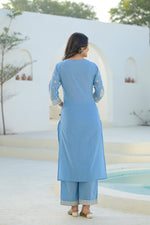 Thumbnail for Juniper Sky Blue Embroidered Cotton Suit Set With Dupatta