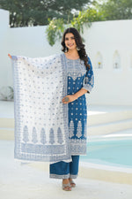Thumbnail for Juniper Indigo Embroidered Cotton Suit Set With Dupatta
