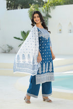 Thumbnail for Juniper Indigo Embroidered Cotton Suit Set With Dupatta