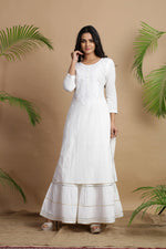 Thumbnail for Juniper White Cotton Embroidered A-Line Straight Kurta