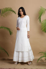 Thumbnail for Juniper White Cotton Embroidered A-Line Straight Kurta - Distacart