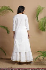 Thumbnail for Juniper White Cotton Embroidered A-Line Straight Kurta - Distacart
