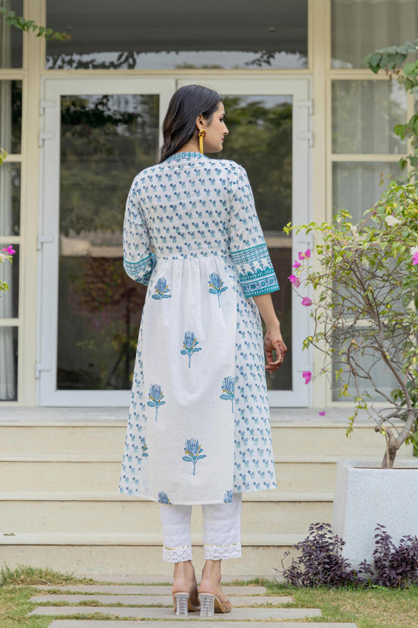 Juniper Women's White Floral Printed Cotton Kurta With Buttons - Distacart