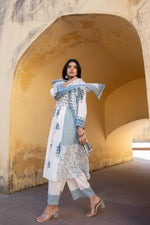 Thumbnail for Juniper White Floral Printed Cotton Kurta Pant And Dupatta Set With Sequins & Beads - Distacart