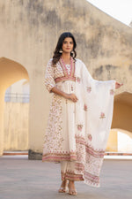 Thumbnail for Juniper Gulab Pink Baagh Anarkali Cotton Suit Set