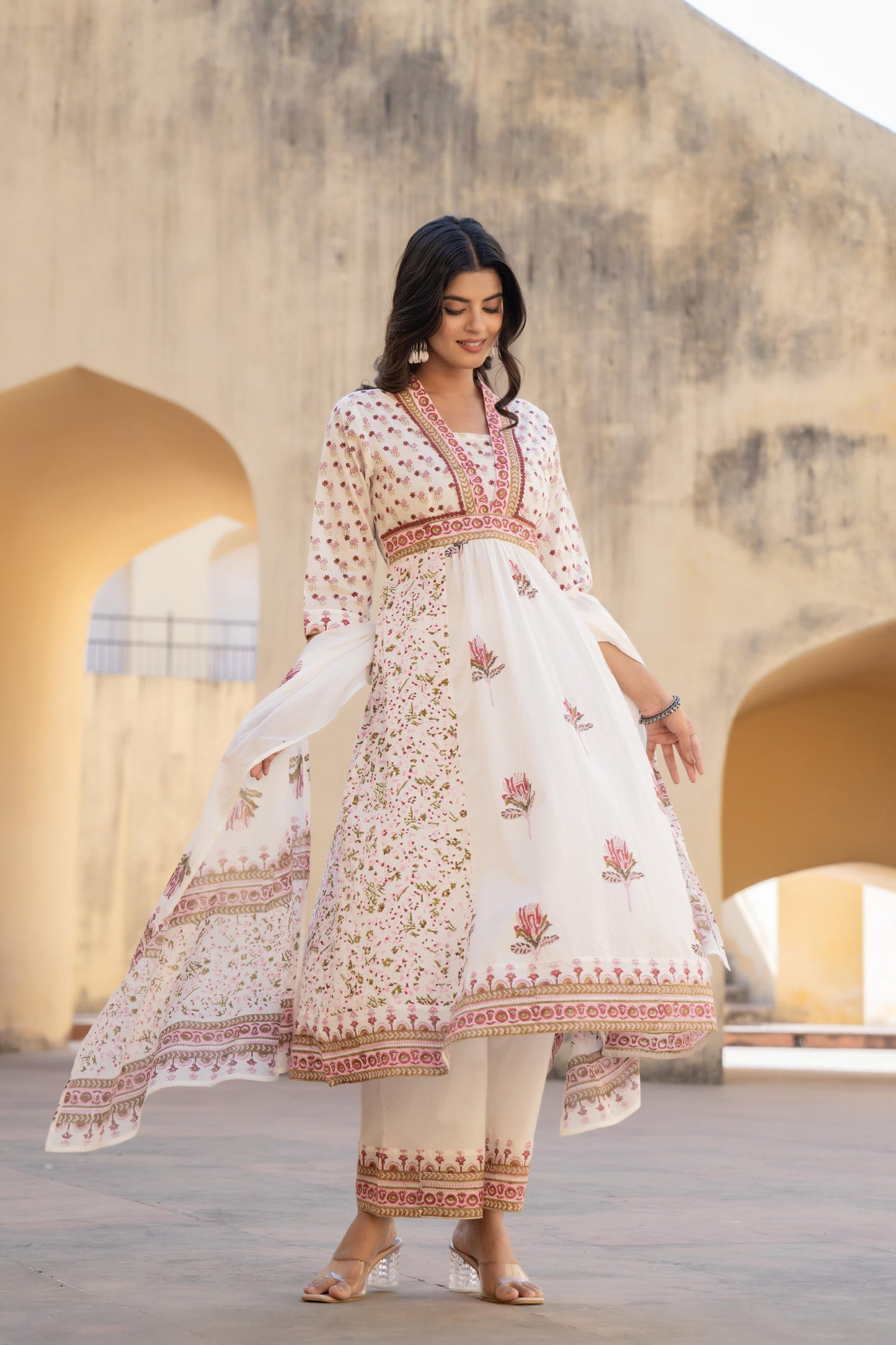 Juniper Gulab Pink Baagh Anarkali Cotton Suit Set - Distacart