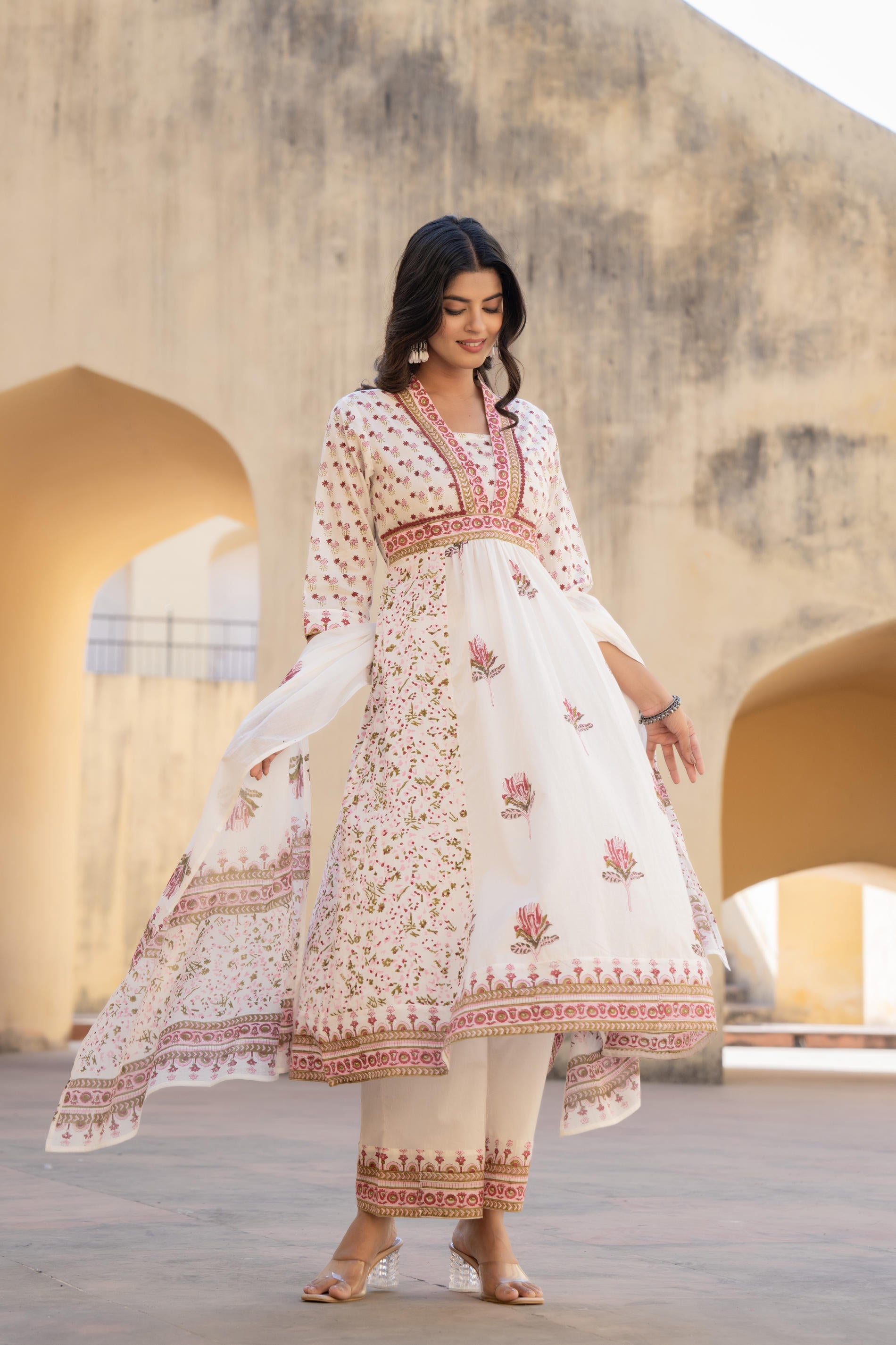 Juniper Gulab Pink Baagh Anarkali Cotton Suit Set - Distacart