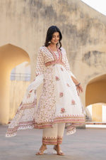Thumbnail for Juniper Gulab Pink Baagh Anarkali Cotton Suit Set