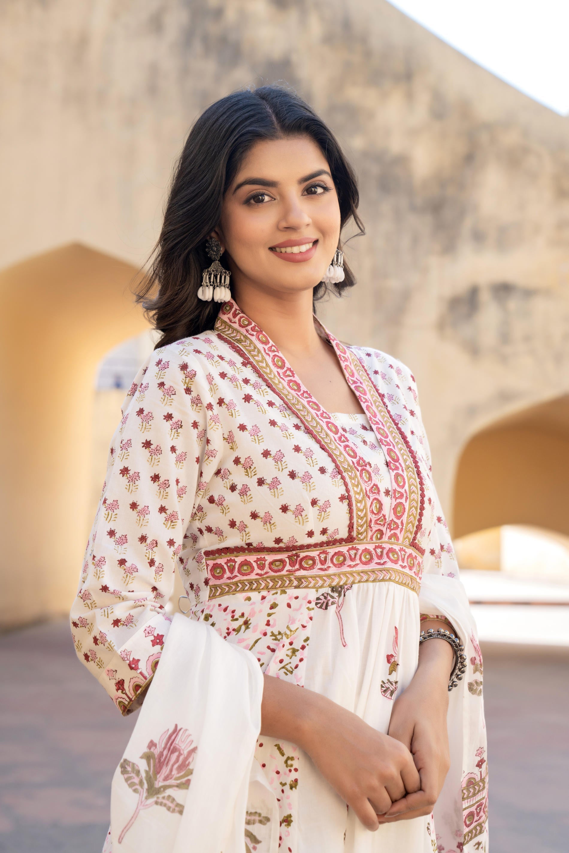 Juniper Gulab Pink Baagh Anarkali Cotton Suit Set - Distacart
