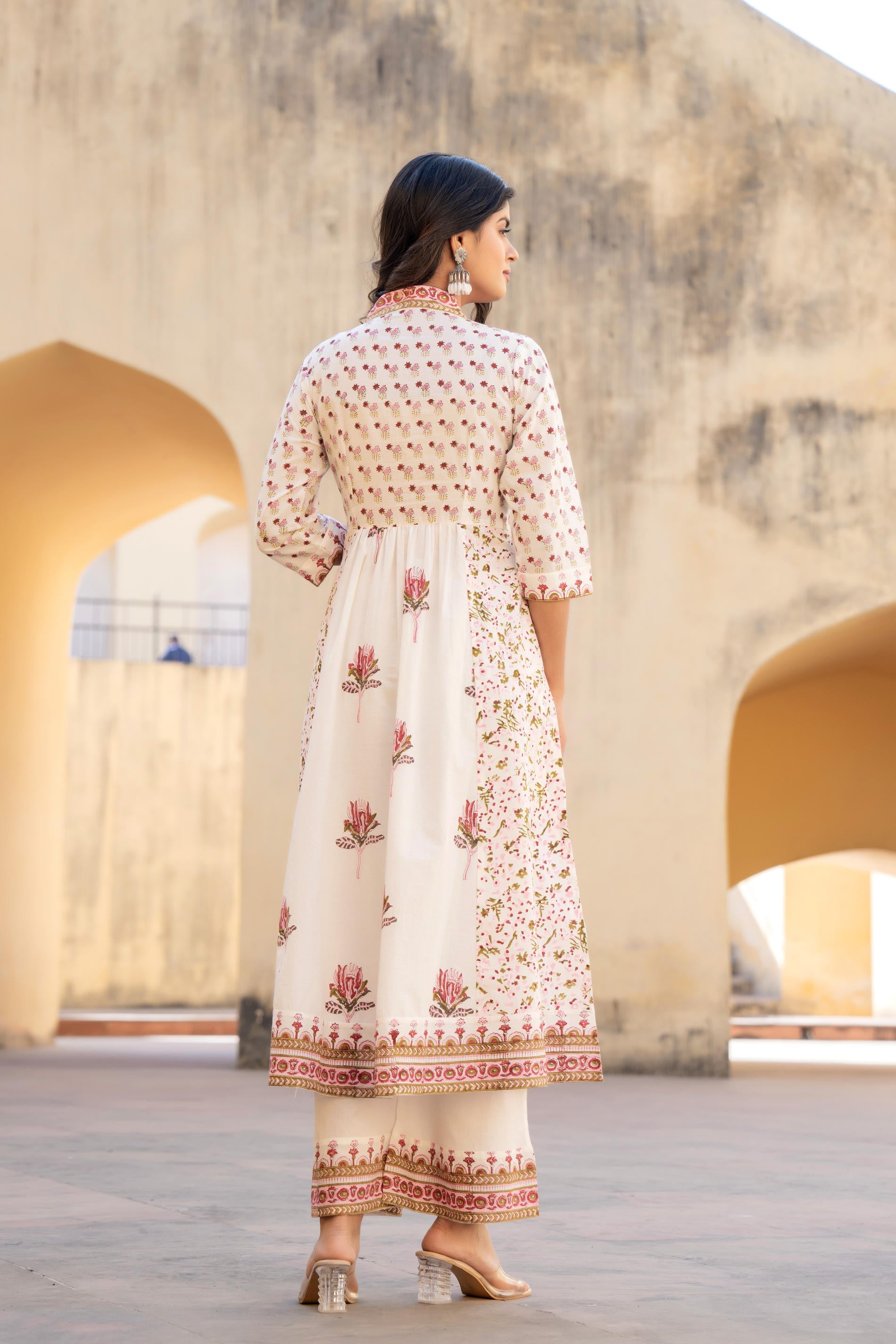 Juniper Gulab Pink Baagh Anarkali Cotton Suit Set