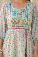 Thumbnail for Juniper Mint Green Ethnic Motif Printed Short Dress With Dori