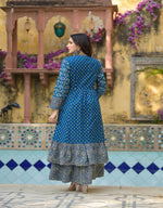 Thumbnail for Juniper Indigo Floral Printed Cotton Long Dress & Shrug With Doris - Distacart
