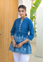 Thumbnail for Juniper Indigo Ethnic Motif Printed Cotton Tunic With Thread Work & Sequins - Distacart
