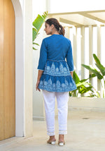 Thumbnail for Juniper Indigo Ethnic Motif Printed Cotton Tunic With Thread Work & Sequins - Distacart