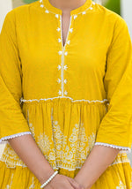 Thumbnail for Juniper Mustard Ethnic Motif Printed Cotton Tunic With Thread Work & Sequins - Distacart