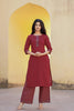 Juniper Maroon Floral Printed Viscose Kurta & Palazzo With Thread Work - Distacart