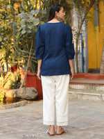 Thumbnail for Juniper Blue Embroidered V-Neck Peasant Tunic With 3/4 Sleeves - Distacart