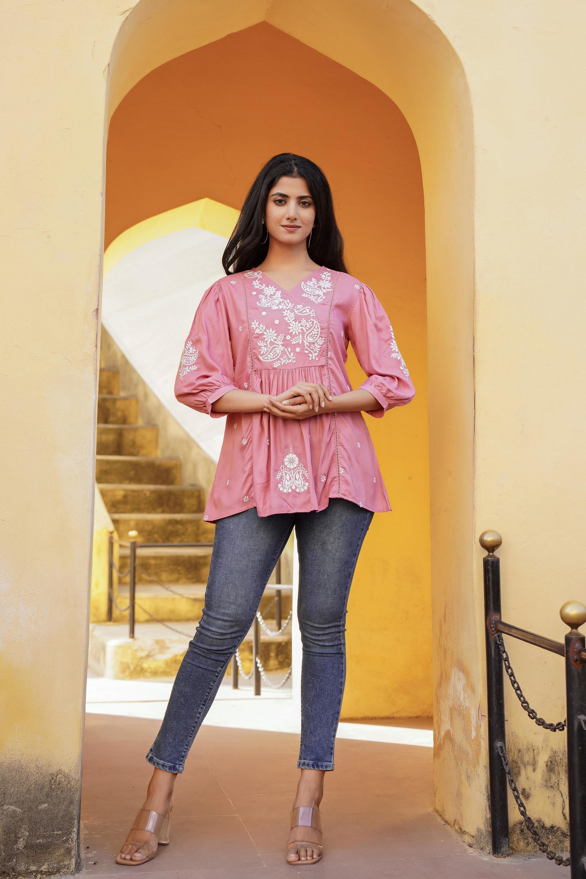Juniper Onion Pink Embroidered Cotton Tunic - Distacart