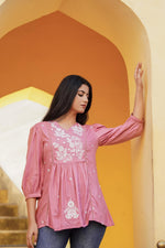 Thumbnail for Juniper Onion Pink Embroidered Cotton Tunic - Distacart