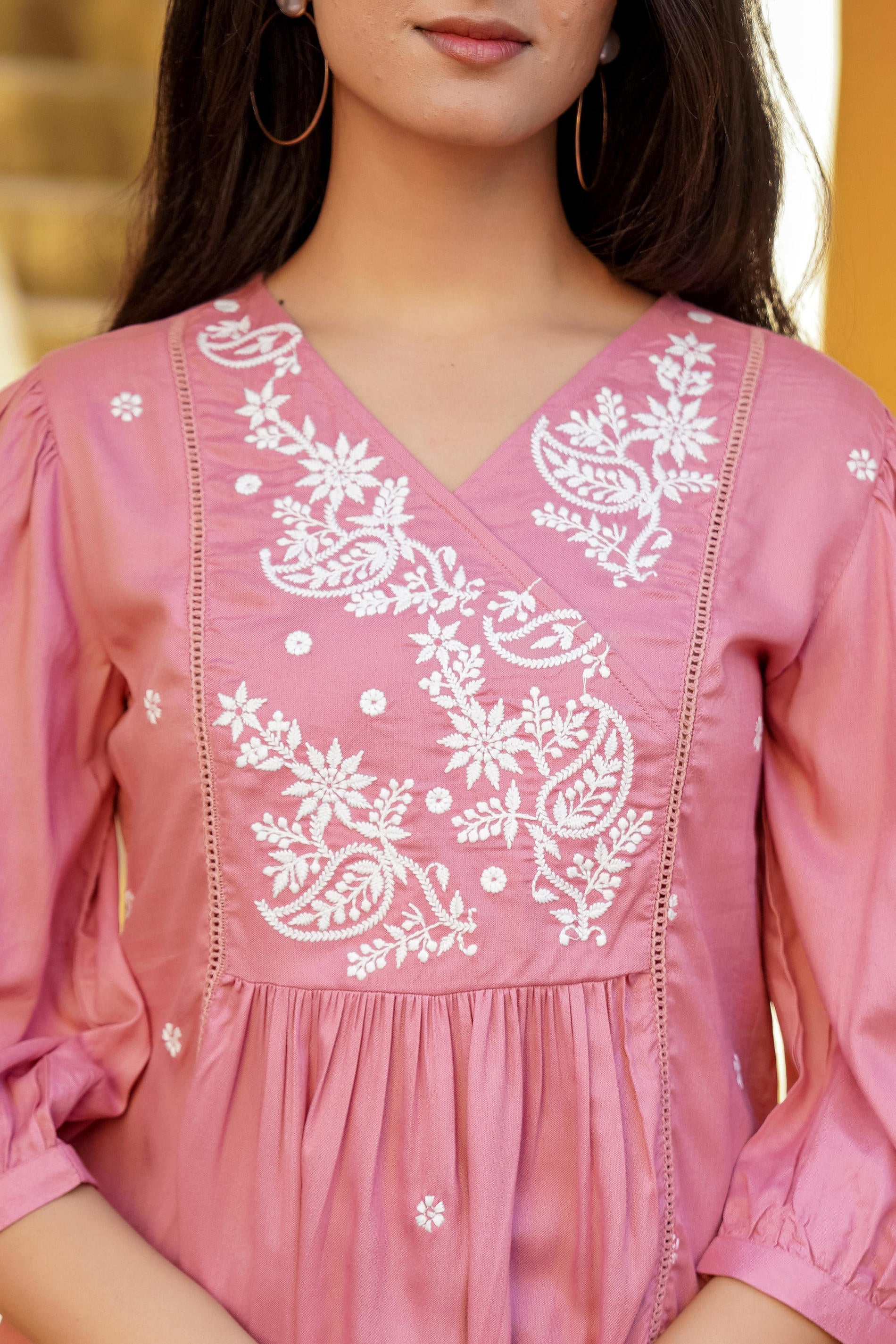 Juniper Onion Pink Embroidered Cotton Tunic - Distacart