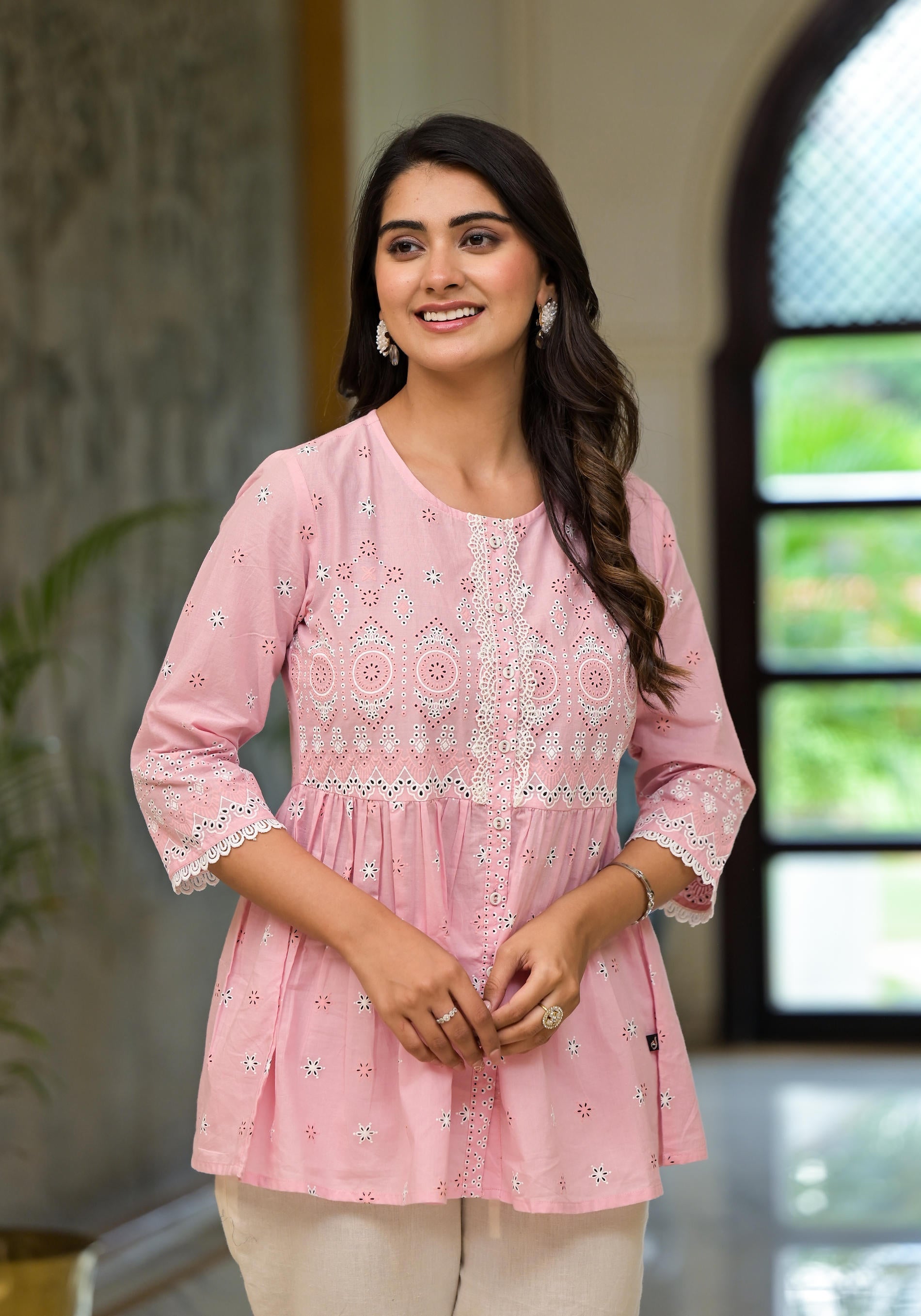 Juniper Gulabi Pink Noor Cotton Peplum Tunic - Distacart