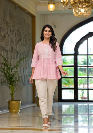 Juniper Gulabi Pink Noor Cotton Peplum Tunic