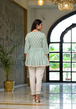 Thumbnail for Juniper Mint Mist Ikat Tunic With Lace Detailing