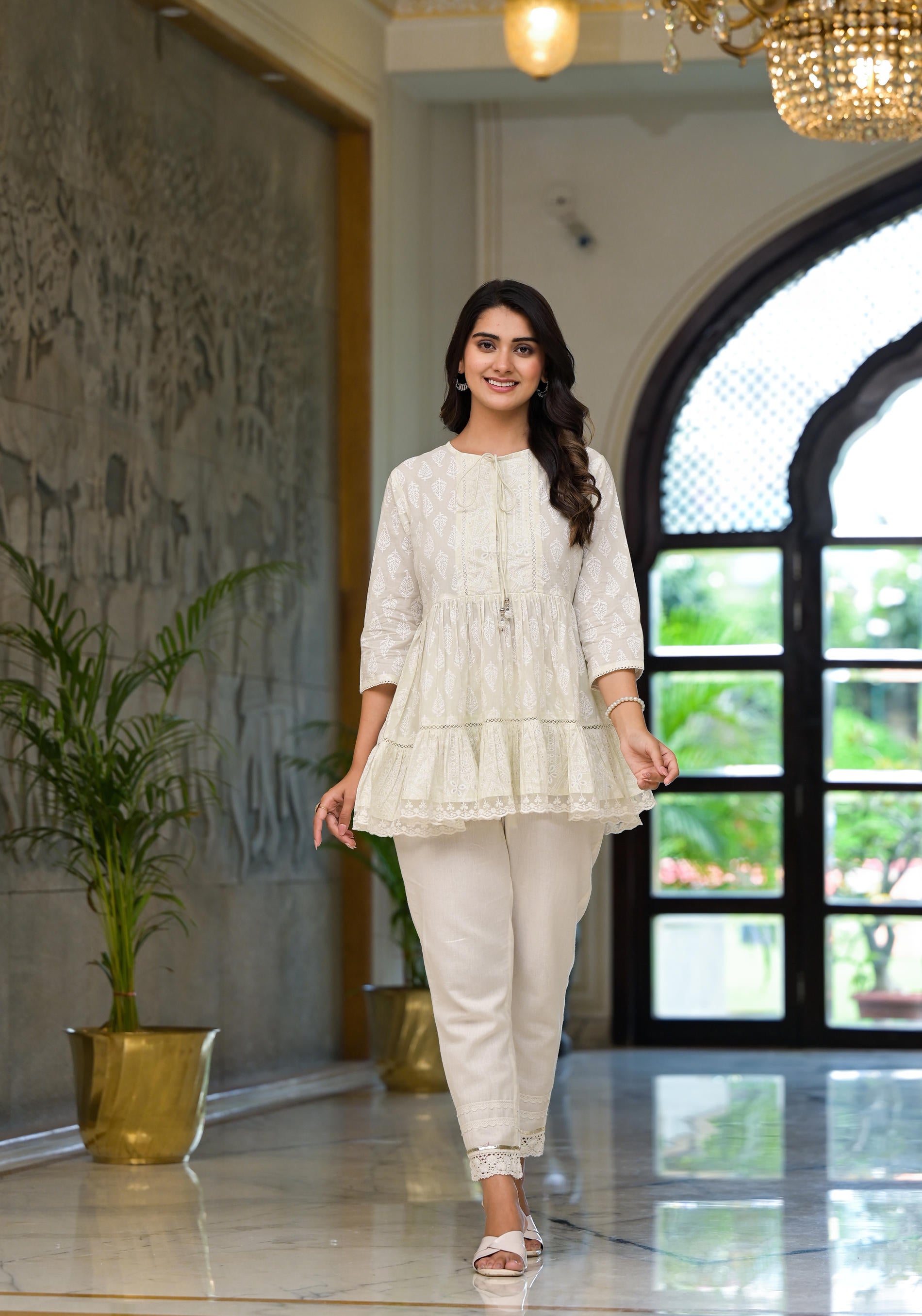 Juniper White Ethnic Motif Printed Cotton Tunic - Distacart