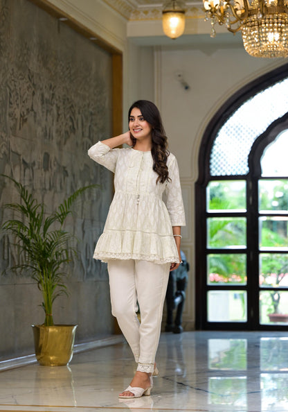 Juniper White Ethnic Motif Printed Cotton Tunic - Distacart