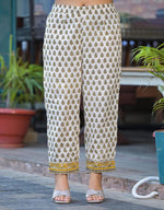 Thumbnail for Juniper Mustard Floral Printed Cotton Kurta Pant And Dupatta Set With Lace