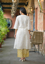 Thumbnail for Juniper Off White Abstract Printed Cotton Kurta Pant And Dupatta Set With Sequins & Thread Work - Distacart