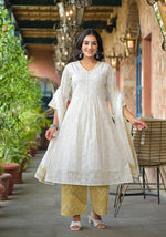Thumbnail for Juniper Women's Off White Abstract Printed Cotton Kurta Pant And Dupatta Set With Sequins & Thread Work - Distacart