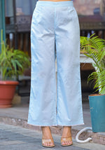 Thumbnail for Juniper Sky Blue Solid Cotton Kurta Pant And Dupatta Set With Thread Embroidery