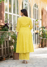 Thumbnail for Juniper Lime Solid Cotton Kurta Pant And Dupatta Set With Thread & Mirror Work - Distacart