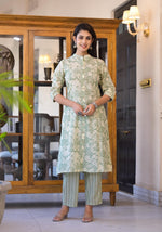 Thumbnail for Juniper Sage Green Floral Printed Straight Kurta Set