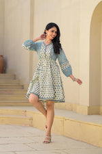 Thumbnail for Juniper Blue Ethnic Motif Printed Cotton Short Dress With Doris - Distacart