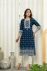 Juniper Navy Ethnic Motif Printed Viscose Kurta With Lace - Distacart