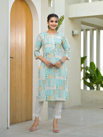 Juniper Mint Green Straight Kurta - Distacart