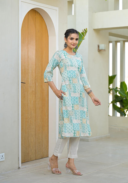 Juniper Mint Green Straight Kurta - Distacart