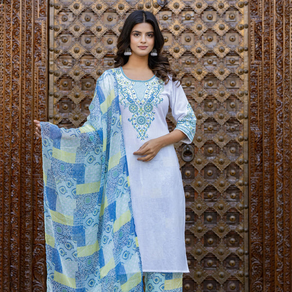 Juniper Blue Ethnic Printed Kurta Set with Dupatta