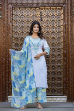 Thumbnail for Juniper Blue Ethnic Printed Kurta Set With Dupatta
