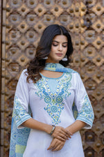 Thumbnail for Juniper Blue Ethnic Printed Kurta Set With Dupatta