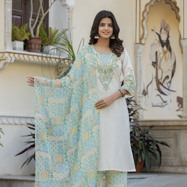 Juniper Multi Color Ethnic Printed Kurta Set with Dupatta